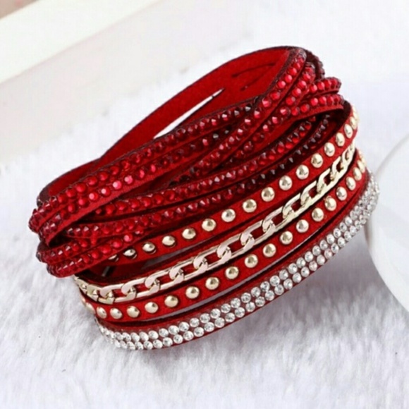 Jewelry - *** 5/$25 SALE! ** Red Leather Bracelet Punk Style